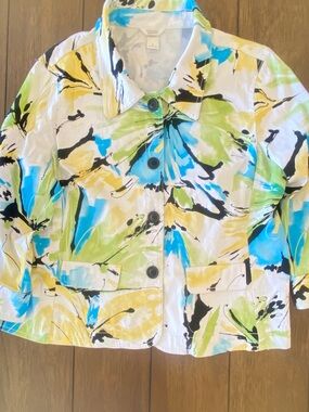 Christopher & Banks Pale Blue Abstract Print button jacket